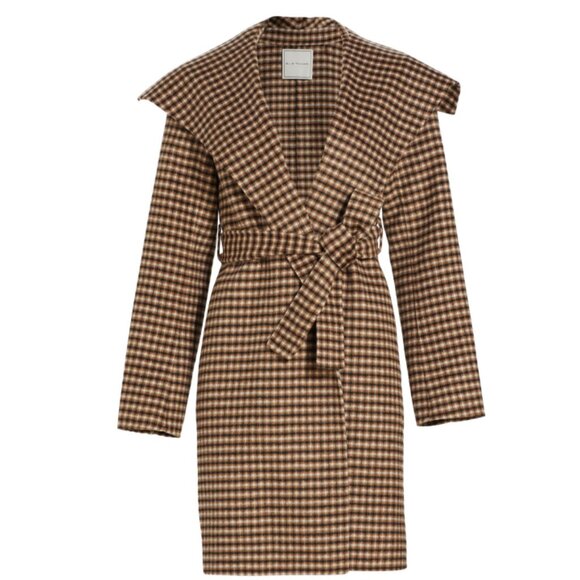 Elie Tahari Vienna Belted Wool Blend Plaid Wrap Coat Jacket - Picture 4 of 4